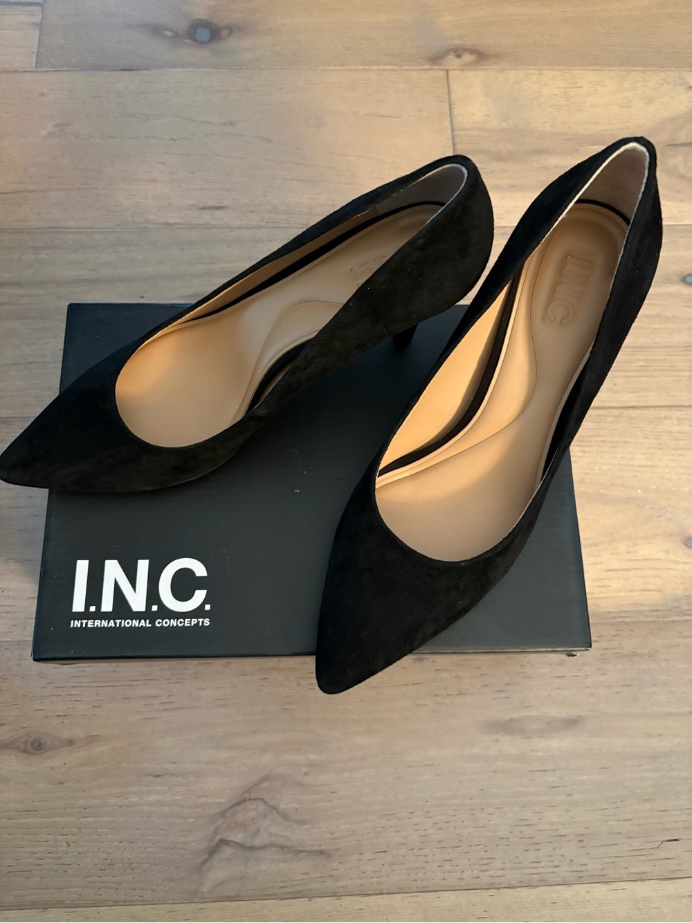 INC International Concepts Black Suede Pointed Toe Heels
